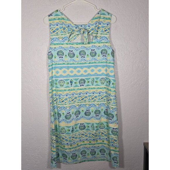 Talbots Petite 8 Sleeveless Dress Beach Coastal Print Tie Back Casual Summer - Picture 3 of 8